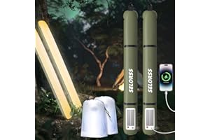 SELORSS Solar Inflatable Camping Lights 33.86IN/86CM Foldable Outask Telescopic Lamp, Portable Outdoor 2000mAh LED Light IP66 Waterproof with Warm Light for Camping, Travel, Festival - 2 Pack Green