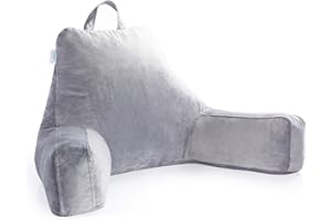 Linenspa Lesekissen mit geschreddertem Memory-Schaum, Rückenkissen zum Sitzen im Bett, Lesen, Spielen, Fernsehen – Bettstuhlkissen mit Armlehnen, Größe XL, Schlafsaal-Essentials, Stein