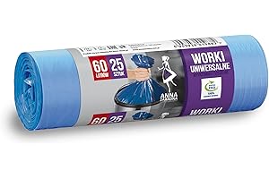 ANNA ZARADNA uniwersalne worki na śmieci, 60l, 25 sztuk, do domu i do biura z grubej folii HDLD, kolor: niebieski