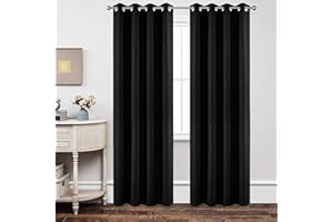 Joydeco Tende Oscuranti per Interni 2 Pezzi, Tende Termiche con Occhielli per Soggiorno Moderne, Cameretta Bambini, Camera da Letto Blackout Curtains (Nero, 2xL132xA210)