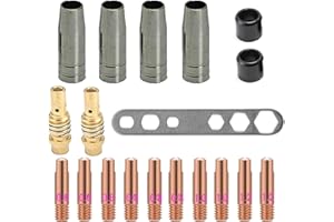 HNJKJEU MB15AK MIG Accessori, Set di Materiali di Consumo Saldatori, Saldatura Torcia Contatto Ugello Gas, 19Pz Accessori per Saldatrice(4 Ugello, 10 Punta Guidafilo M6, 2 Isolator, 2 Diffusoree, 1 Strumento)