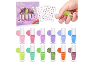 ‎WAKANIYA wakaniya Nagellack Kinder, 12 Farben Ungiftiges Peel Off Kindernagellack Set Mädchenmit Nagelsticker, Schnell Trocken Wasserbasierter Kinder Nagellack Geschenk Set (Gleb)