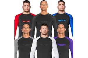 Elite Sports BJJ Jiu Jitsu Rash Guard, Men’s BJJ, No GI, MMA Ranked Full Sleeve Compression Rash Guards