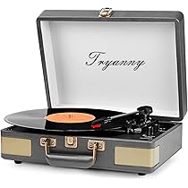 Giradischi Portatile Trynnay 3 Velocità | Lettore Vinile Con Altoparlanti Integrati - Vintage Nero - Foto 12