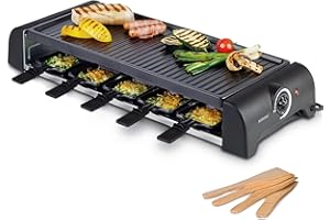 ‎KORONA Korona 45060 Raclette für 10 Personen | XXL-Raclette mit 10 Pfannen & Holzspateln | Antihaftbeschichtete Grillplatte | Langes Kabel 1,2 m | 1500 Watt, Schwarz