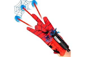 SupaWeiss 8pcs Spider Web Shooter,Plastic Spider Web Shooters ,Spider Launcher Gloves Wrist Toys,1 Gloves,6 Soft Bullet,1 Launchers, Cosplay Glove Toys