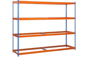 Simon Rack Scaffale metallico, 2000x1500x600 mm, 400 kg Punto Flessione, 4 Livelli, Scaffalatura Stoccaggio, Scaffalatura Industriale, Blu/Arancione - SimonWorkshop