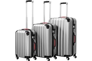PROVITERA Set 3 Valigie Rigide in ABS, Valigie Rigide M-L-XL Manico Telescopico e 4 Ruote Easy Roll, Lucchetto serratura a codice, Trolley Resistenti da Viaggio, con Bagaglio a Mano (Silver)