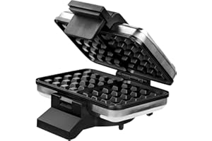 MPM S-633G S633G Gofrera Eléctrica para 2 Gofres Belgas Gruesos, Regulador de Temperatura, Placas Antiadherentes, Carcasa Acero INOX, 1200W