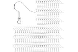MENGH-SHOP Haken für Ohrringe, 100 Stück, Haken für Ohren, Sterling-Silber 925, versilbert, mit Federkugel, für DIY, Schmuckherstellung