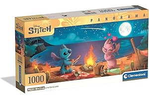 Clementoni - Puzzle pour Adultes 1000 Pièces, Panorama Disney Stitch Compact Box, Fabriqué en Italie, 37061