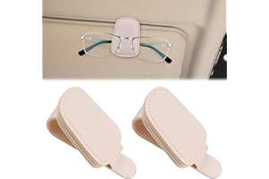 MDLSDE 2 Packs Sunglasses Holder for Car, Magnetic Leather Sunglasses Holder Leather Eyeglass Holder Ticket Card Clip Car Visor Accessories Suitable for Different Size Eyeglasses. (Cream)