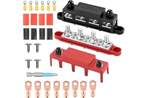SuQurtom 250A Sammelschiene Verteilerblock 12V-48V DC BusBar Box mit Abdeckung - 4x M8 (5/16 Zoll) Stromverteilerblöcke für Auto, Wohnmobil, Boote & Yachten, Spannungsprüfer
