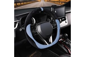 COFIT Plush Steering Wheel Cover Winter, Soft Warm Furry Grip Protector for Cars SUVs Trucks, Fits 37-38 cm, Non-Slip Interior Accessory, Black and Blue