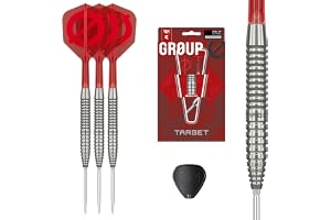 Target Darts GROUP O ståldart 50% volfram med Swiss Point | Professionellt dartset, Stålspetsset, Nr 6 K Flex-vingar och skaf