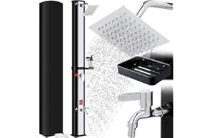 LIFERUN Prysznic solarny 40 l, prysznic ogrodowy, ciepła woda do 60°C, z deszczownicą, kranem, skrzynką na mydło i pokrowcem ochronnym, prysznic basenowy, na kemping, do ogrodu, na balkon i basen, bez