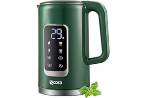 ECOSA Czajnik elektryczny ze stali nierdzewnej z regulacją temperatury (40°C-100°C) 1,7 l, 2200 W, 100% wolny od BPA, wyświetlacz LED z możliwością wyboru temperatury, czajnik wodny Kettle (Silverstone