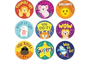 Sweetzer & Orange - Pegatinas de recompensa para niños, 1000 pegatinas, 8 diseños surtidos, suministros para profesores para aula, adhesivos para entrenamiento de orinal y pegatinas motivacionales