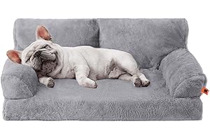 MEWOOFUN Divano letto ortopedico per cani, misura media, impermeabile, anti-ansia, in peluche, 90 x 65 x 30 cm (grigio, L)