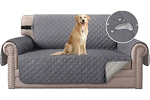 H.Versailtex Sofa Covers Water Resistant Grey, Sofa Slipcovers 2 Seater, Non Slip Cover for Kids/Dogs/Pets, Washable Sofa Protector with Elastic Strap (Grey/Beige)