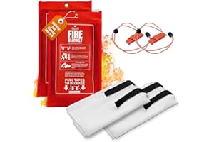 TELITE Fire Blanket 1m x 1m, Fiberglass Reusable Fire Blankets with 1 Whistle, Emergency Fire Blanket for Kitchen, Home, School, Caravan Car, and Office
