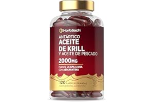 HORBÄACH Aceite de Krill Omega 3 Antártico 2000mg | Omega 3 con Astaxantina y Fosfolípidos | 1000mg por cápsula blanda | Ácidos Grasos EPA y DHA | Fish Oil | 120 Perlas | de Horbaach