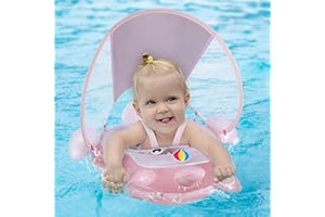 NYOBABE Baby Swimming Float for 6-36 Months,Inflatable Baby Pool Float with Anti-Flip Tail & UPF50+ Sun Canopy,Baby Swim Ring for 6 9 12 18 24 36M With Adjustable Safty Seat Newborn Infants Bath Seat