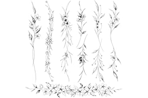 Leesgel Temporary Tattoos for Women, 12 Sheets Long Flowers Vine Leaves Plant Fake Tattoo for Women Adults, Black Semi Permanent Personality Waist Arm Foot Stick on Tattoos Stickers Transfer Paper
