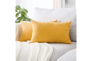 Topfinel Juego 2 Hogar Fundas Cojines Algodón Lino Decorativa Chenilla Almohadas Fundas de Color sólido para Sala de Estar sofás Dormitorio Jardín Coche Amarillo 30x50cm