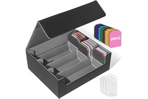 Matlarn Boîte Rangement Carte, Boite à Cartes pour de 2300+ Cartes, Magnétique Cuir Card Box Avec 10 Séparateurs Colorés et 3 Clips de Clôture, MTG Deck Boxs pour TCG CCG Yugioh, Gris