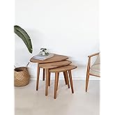 Doğal Masif Ahşap Damla Sehpa Seti - 3'l&uuml; Zigon Set Modern ve Minimalist Sehpa Takımı (KAYIN)