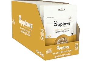 Applaws Friandises pour Chat Naturelles, Poitrine de Poulet Lyophilisée - Pack de 12 Sachets de 10g