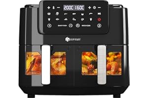 ‎LLIVEKIT LLIVEKIT 9L Heißluftfritteuse 2 Kammern mit Sichtfenster, Backofen XXL ohne Öl, Airfryer 9-in-1, Heißluft-Backofen mit Touchscreen, Timer-Funktion