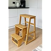 Porsima Ahşap Bambu 3 Basamak Merdiven - Portatif Demonte ve Ergonomik Ev Tipi Dekoratif Tabure Merdiven Sarı, PBT-379