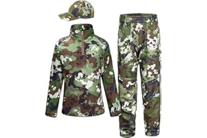 QIYUANT Niños Conjunto de Camiseta y Pantalones Táctico Airsoft Militar Camuflaje Primavera Verano Otoño Manga Larga Combate Caza Senderismo Camping Deportivo para Niño Niña Hombre Mujer