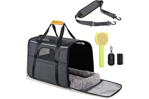 WUUDI Sac pour chien et chat - Boîte de transport avec sac de transport pour chat - Approuvé par Airline - Pour chiens et chats de moins de 20 kg - Avec brosse d'épilation à harnais