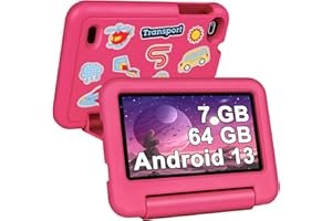 ‎SEBBE SEBBE Kinder Tablet Android 13, 7GB RAM + 64GB ROM (1TB TF) Kids Tablet 7 Zoll mit Quad Core, Kindersicherung | WLAN | Bluetooth 5.0 | 1024 * 600 Pixels | 3500mAh,Tablet mit Holster - Rot