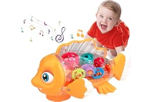 KJIXYUNG Giochi Musicali Bambini 123 Anno,Giochi per Gattonare con Musica e luci,Pesce Giocattolo per Neonati 6 9 12 18 Mesi,Regali di Compleanno Educativi con Luci e Musica,Movimento di Braccia e Coda