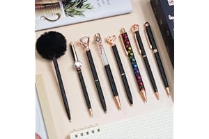 WEMATE 8 pcs Ensemble de stylos à bille métal cristal diamant stylo scintillant pour journal noir & bleu encre Jolie Mignon Stylos à écrire Fancy Stylos cadeaux pour les femmes bureau maison noir