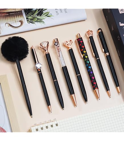 TIESOME Set 9 Stylos Bille Bling Violet Métal - Stylos Glitter Rétractables Encre Noire
