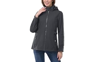 Outdoor Ventures Damen Softshelljacke Kurze Gefütterte Funktionsjacke Wasserdichte Übergangsjacke mit Abnehmbarer Kapuze Regenjacke Outdoor Regenmantel Softshellmantel für Wandern Laufen Sporten
