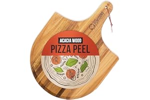 Chef Pomodoro - Pelle Pizza en Bois d'Acacia Naturel - Planche Pizza pour Préparer Tranférer et Découper - Pelle A Pizza et Planche à Découper - Idéale Accessoire de Four à Pizza - 44,5 cm x 30 cm