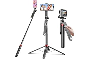Huryfox Palo Selfie Trípode para movil - 180cm Selfie Stick Phone Tripod con Control Remoto Desmontable, Trípode Soporte para Video y Fotos, Compatible con iPhone, Teléfonos Android, Cámaras y GoPro