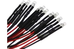 10 x 3 mm LED, 5 volt, varmvit (3 000 K); med 20 cm anslutningskabel och integrerat motstånd