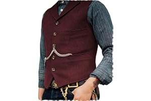 Ceehuteey Mens Suit Vest Waistcoat Tweed Retro V Neck Wool Herringbone for Prom