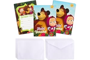 Clvsyh 12 Pezzi Biglietti d'invito + 12 Pezzi Buste, Inviti Compleanno per Bambini, Biglietti d'invito per Masha And The Bear, Per Feste per Bambini e Bambine, Feste per Bambini, Feste di Compleanno