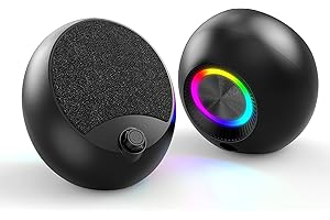 SMALODY RGB Gaming Computer Speakers for PC Laptop Mac Desktop Computer Woofer Speakers USB 3.5mm AUX Inputs RGB Lights Multimedia Speaker Black