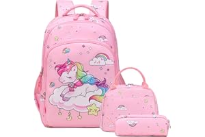 KIMWADALH Mochila Escolar Primaria para Niñas 3pcs con Bolsa de almuerzo de Estuche para lápices Mochila Infantil Mochila para Adolescente Viajes,Actividades al aire libre