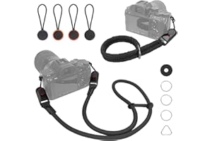 Hossom Kamera Handschlaufe und Schultergurt Kombi-Set mit Schnellverschluss-System – Kletterseil-Kameragurt und Ultra-Leicht Paracord-Band für SLR DSLR digitale oder spiegellose Kamera - Schwarz
