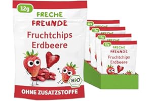‎FRECHE FREUNDE FRECHE FREUNDE Bio Fruchtchips Erdbeere, gefriergetrocknete Obst Chips, natürliche Trockenfrüchte in Scheiben ohne Zuckerzusatz, vegan, laktosefrei, glutenfrei, 12er Pack (12 x 12g)